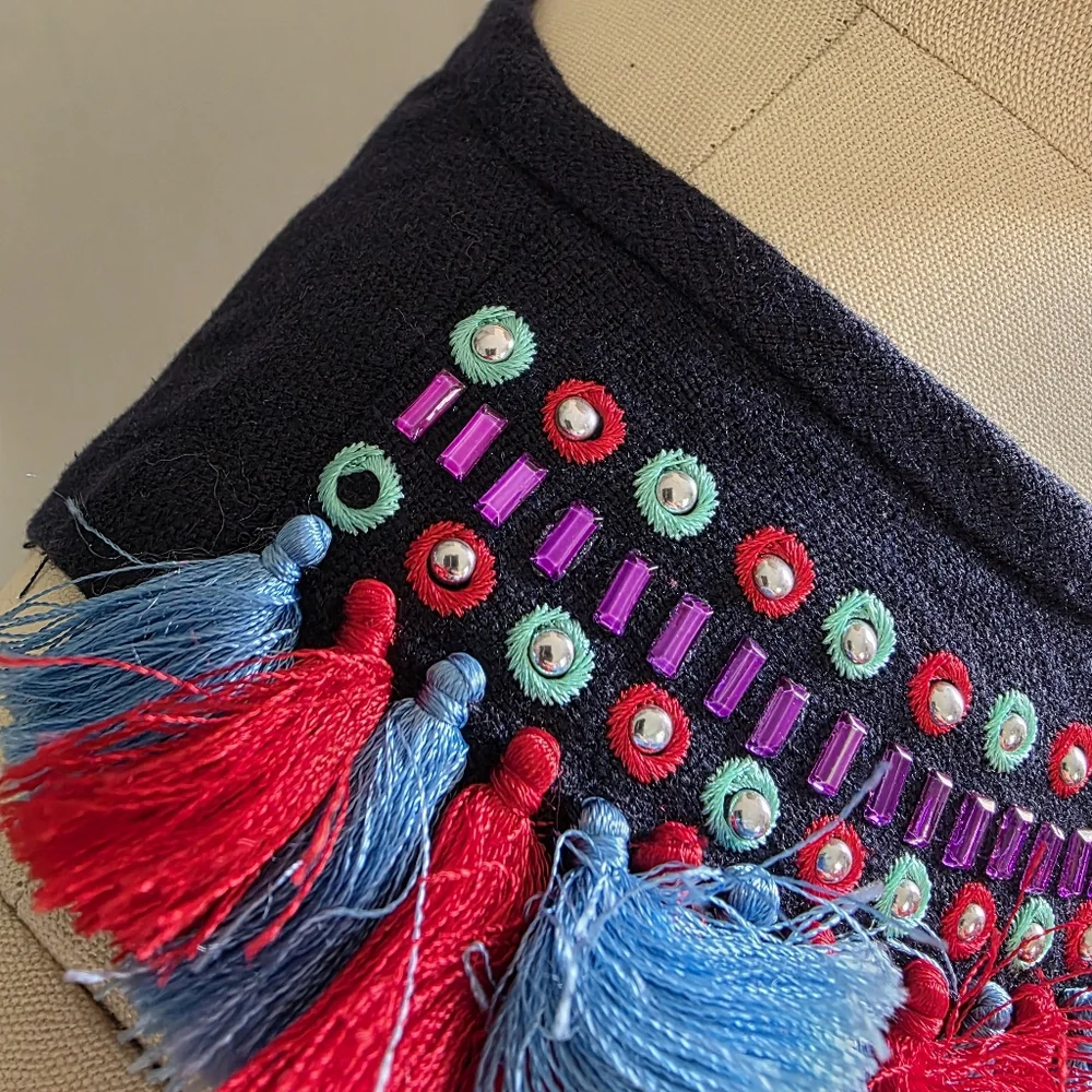 Kate Spade Dress Linen Blend Navy Blue  Fringe Size 6